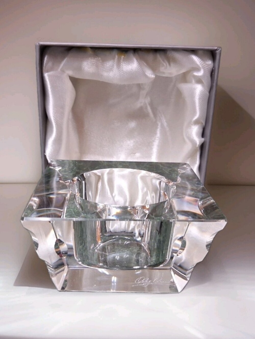 NIB 3"  Square Crystal Votive Candle Holder by Oleg Cassini DOWNTOWN